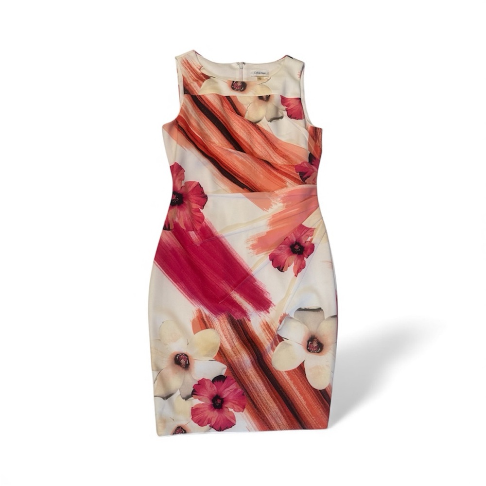 Calvin Klein Floral Midi Dress - Red and Orange